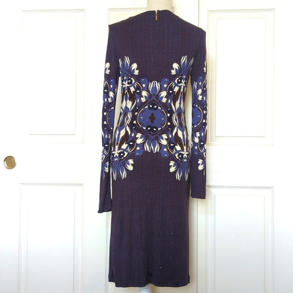 Tory Burch Flavia Blue Multicolored Long Sleeve Silk Dress - Picture 9 of 12